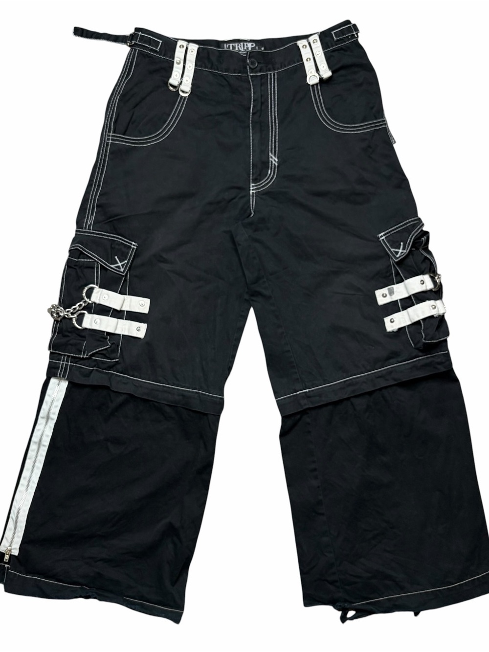 Vintage Y2K Tripp NYC Black White Lock Up Wide Leg Pants Size M